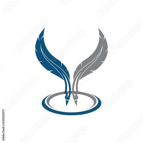 Feather quill design icon and logo illustration