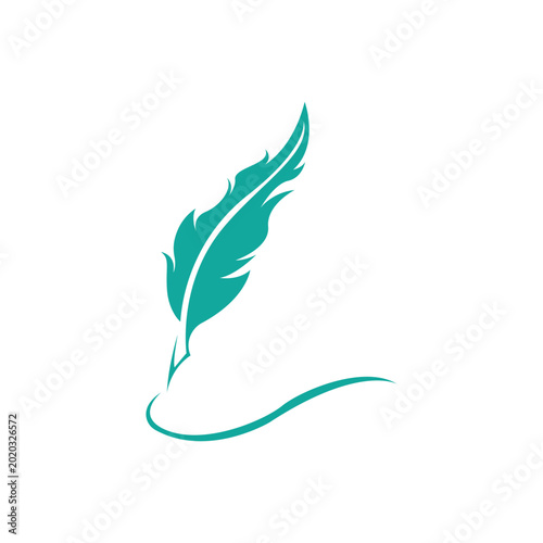 Feather quill design icon and logo illustration