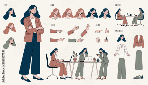 Photos Businesswoman illustration set with diverse poses actions and wardrobe options f