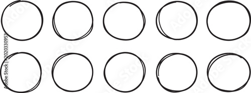 A grid of ten hand-drawn circles in black outline on a white background, suggesting options, choices, or a checklist also transparent background