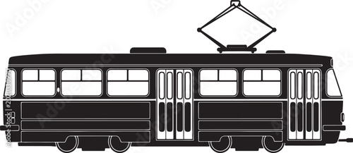 Tableau sur toile Classic black silhouette of a vintage tram or streetcar with multiple windows an