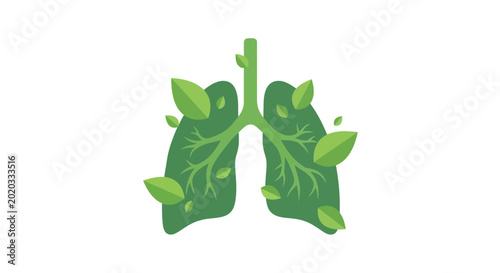 Quadro su tela Green Lungs Icon with Leaves - Healthy Breathing and Environment Concept