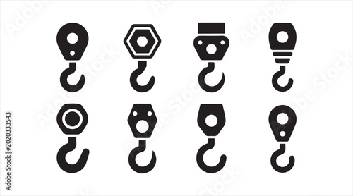 Crane hook silhouette icon set for industrial themes