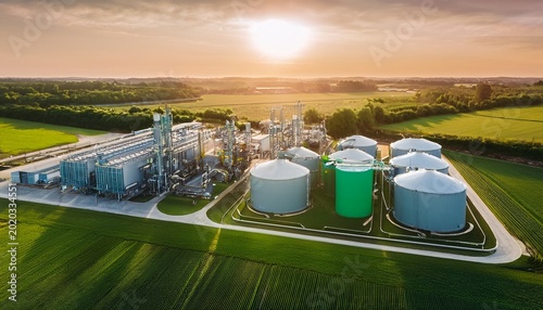 aerial view of modern biofuel production factory green energy and innovation