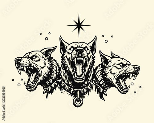 Quadro su tela Cerberus dogs of hades handdrawn vector illustration