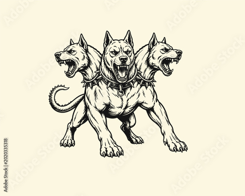 Foto Cerberus dogs of hades handdrawn vector illustration