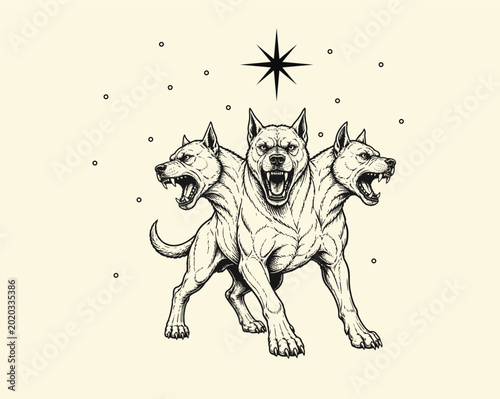 Bild auf Leinwand Cerberus dogs of hades handdrawn vector illustration