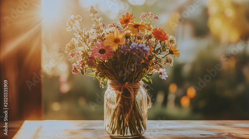 Bouquet of wildflowers in a vase on a table