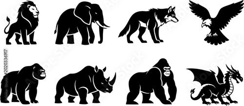 Photography Mythical creatures and wild animals silhouettes collection vector art