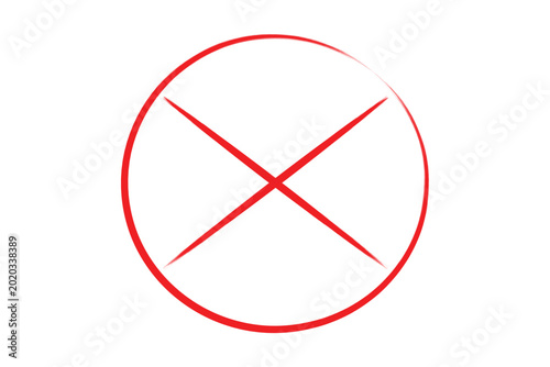 Bild auf Leinwand Brush stroke red cross mark X inside a circle sign icon texture on white backgro