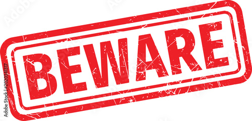 Foto BEWARE red rubber stamp text