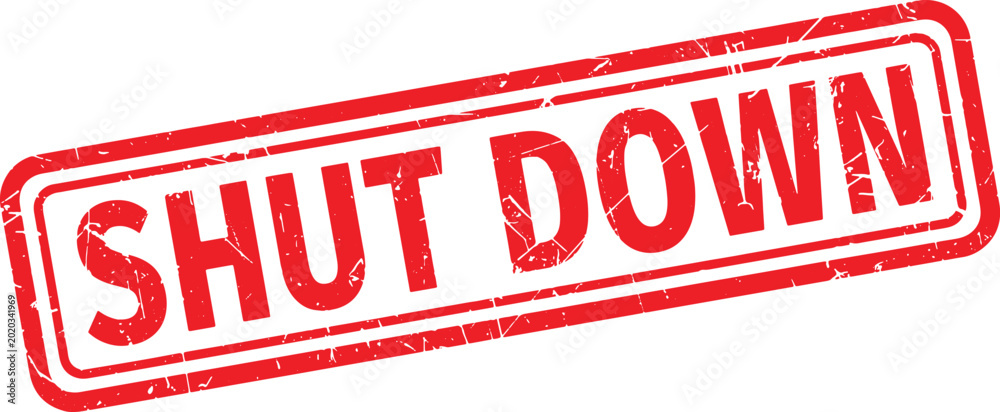 Photography SHUT DOWN red rubber stamp text
