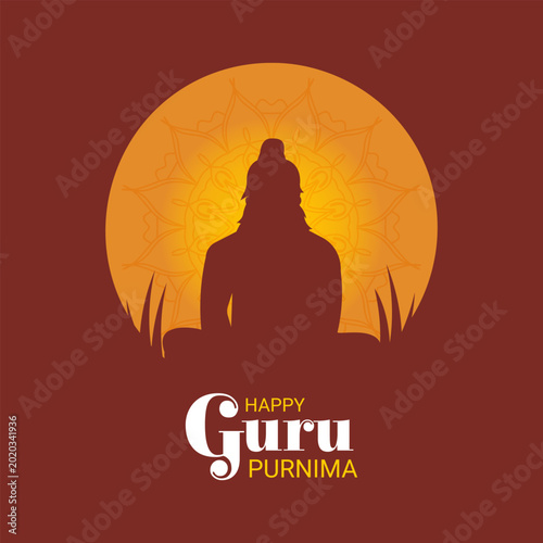Obraz na płótnie Happy Guru Purnima! Festive banner with a guru silhouette against a moon background for the Indian holiday