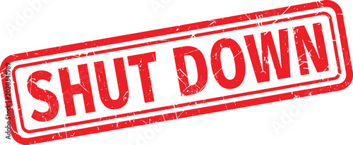 SHUT DOWN red rubber stamp text