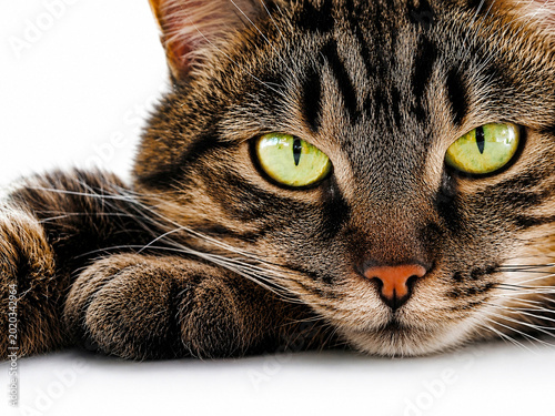 Close-Up Portrait of a Tabby Cat with Green Eyes