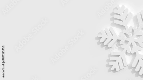 White 3D Snowflake Rotating Clockwise on White Background Right Side Cropped Landscape Hi-res 4K 30 FPS 16:9 Aspect Ratio Seamless Loop Repeatable