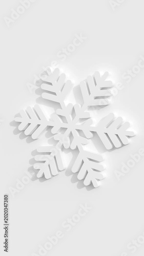 White 3D Snowflake Rotating Clockwise on White Background Centered Portrait Hi-res 4K 30 FPS 9:16 Aspect Ratio Seamless Loop Repeatable