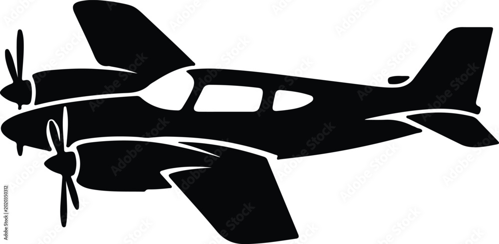 Αυτοκόλλητο Silhouette design of a vintage twin engine propeller airplane vector