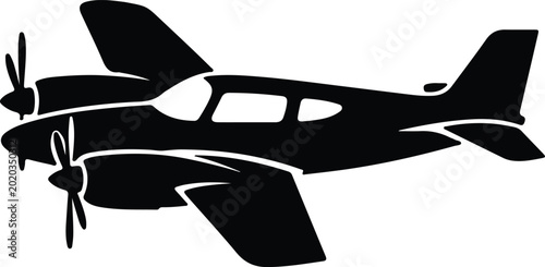 Canvas Print Silhouette design of a vintage twin engine propeller airplane vector