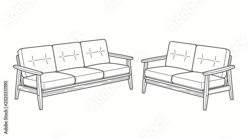 Bild auf Leinwand Modern Line Art Sofas, Contemporary Furniture Design in Outline Drawing, Isolated White Background