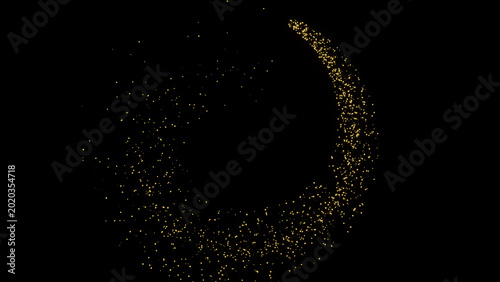 Obraz na plátně Golden Swirl of Glittering Particles on Black Background - Abstract Motion Graph