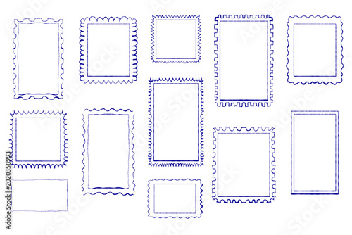 Foto Whimsical blue hand-drawn stamp frames