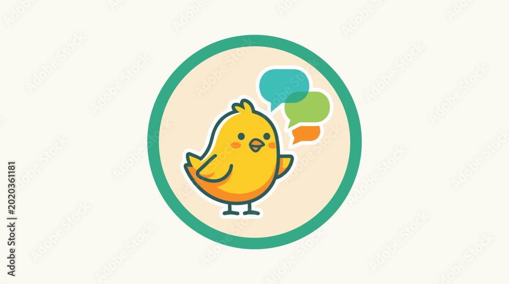 Fototapeta premium Cute cartoon chick with speech bubbles representing communication and conversation