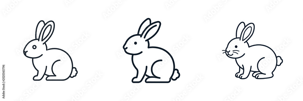Obraz premium Set and collection of rabbit bunny outline for coloring isolated on white background