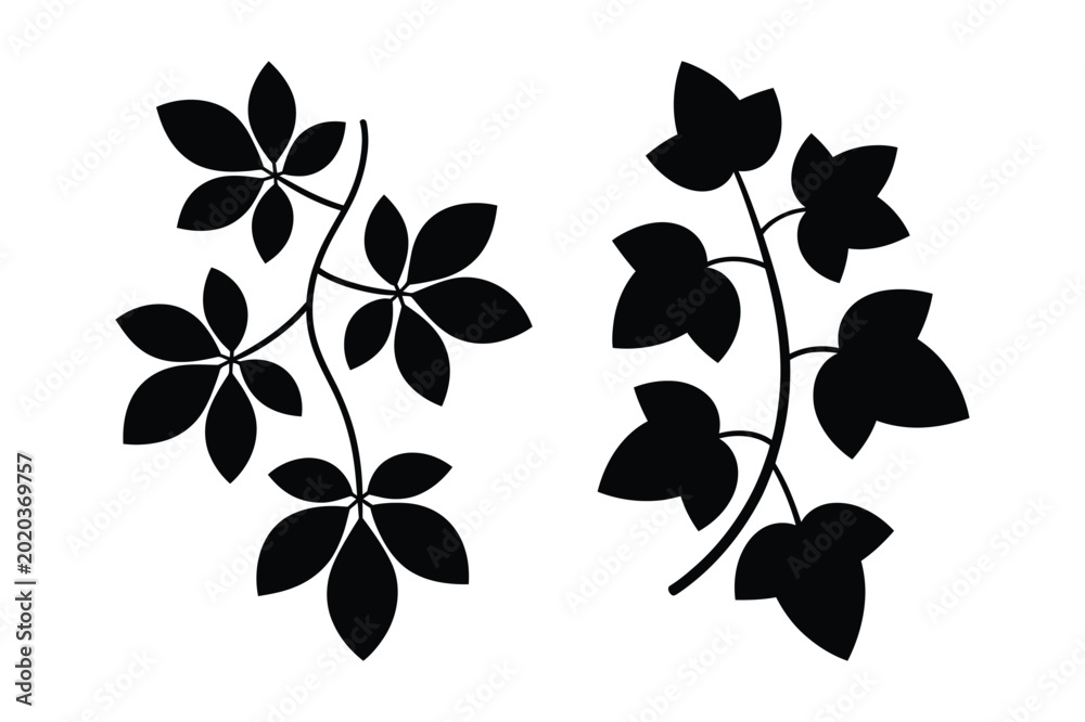 Ταπετσαρία Stylized botanical illustration of palmate and lobed leaves on branches