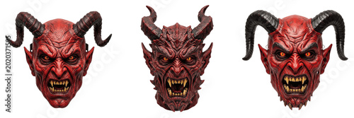 Fotografia Set and collection of red demon or devil mask isolated on white background