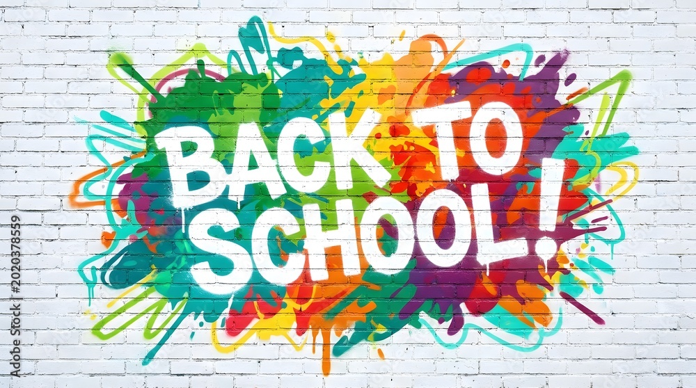 Naklejka premium Back to School graffiti on brick wall