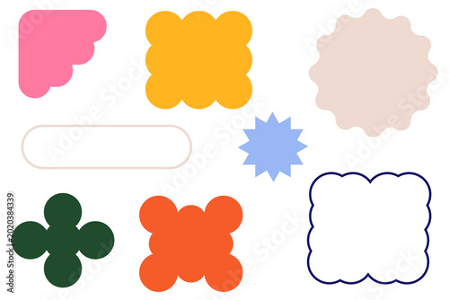 Colorful abstract shapes with transparent background. Fun graphic elements for branding, stickers, posters, packaging, social media, stationery, trendy design projects. High-res PNG
