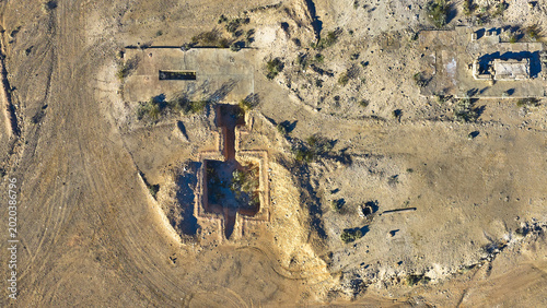 Aerial Abandoned Anniversary Mines Concrete Foundations and Excavation Nevada