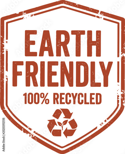 Earth friendly badge with 100 percent recycled stamp on distressed paper background