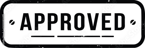 Approved stamp on rectangular label with bold text