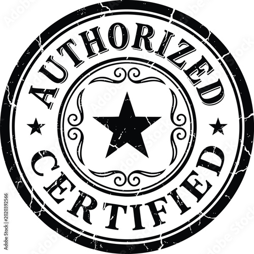 Vintage certified authorization seal with star emblem and decorative border