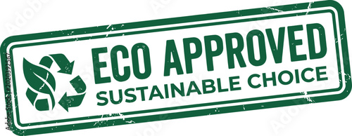 Eco approved stamp with recycling symbol on sustainable choice label