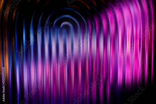 Vibrant neon purple and blue abstract concentric arches melting into vertical blurred stripes