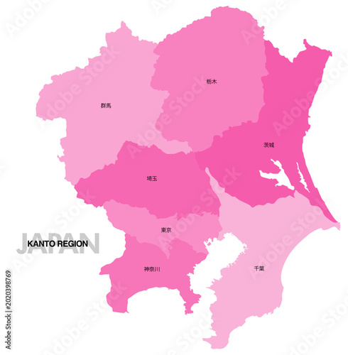 [日本地図] 関東地方の県名入り位置地図