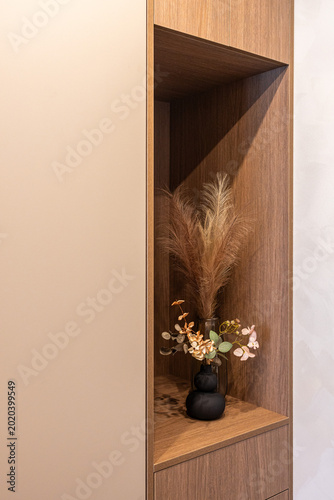Quadro su tela Modern hallway built-in wardrobe with decorative wooden niche