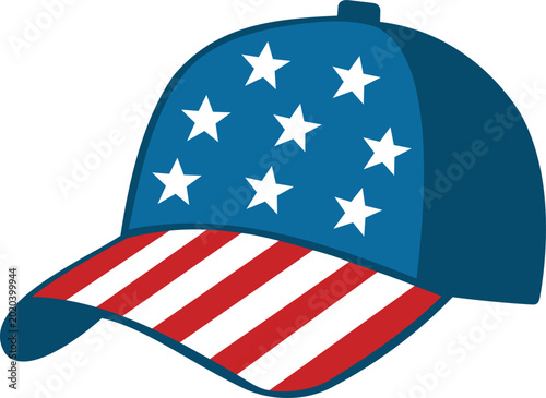 American Flag Baseball Cap Icon, USA Patriotic Hat Vector