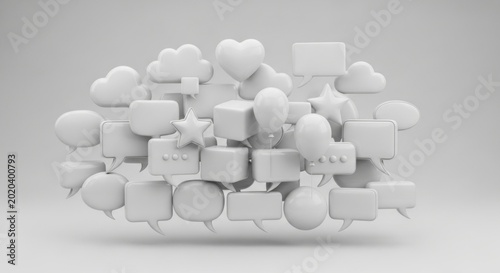 Fototapeta kuchenna Chaotic Cloud of Minimalist White 3D Social Media Notification Icons.