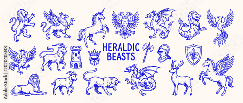 Photography Heraldic Beast Showcase: A collection of meticulously crafted, detailed heraldic beasts, exuding history, power, and symbolism