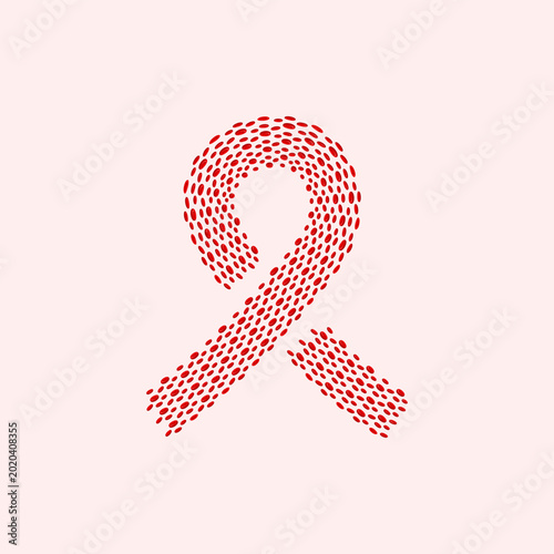 Blood cells awareness ribbon vector graphic poster. Clean conceptual graphic of an awareness ribbon shape forming a bloodstream path with cell icons. Ideal for the Global Blood Cancer Awareness Month