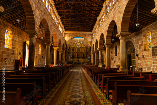 Barichara, Santander - Colombia. April 29, 2026. Catholic parish located in the town's main park.