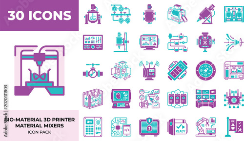 Biomaterial mixing icon set for 3d printing and industrial control