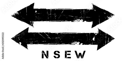 Grunge double black arrow set distressed paint textures with rough edges directional symbols with worn effect
