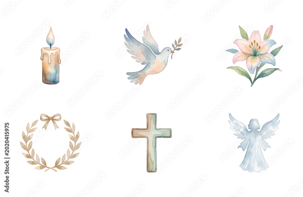 Fototapeta premium Watercolor Memorial Icons Set Minimalist Remembrance Elements