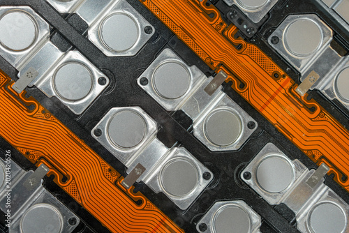 Foto EV battery modules with CCS busbars linking parallel lithium cells in advanced e