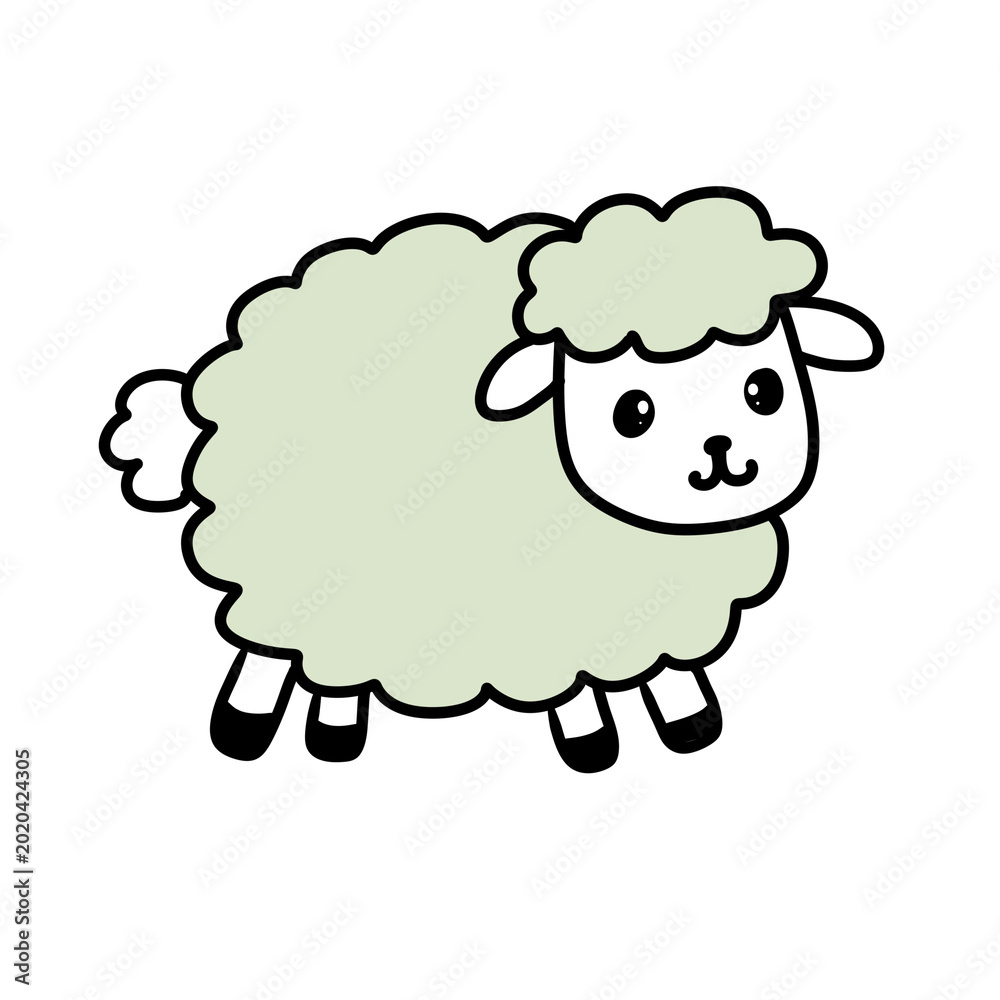 Obraz premium Grey Sheep Cartoon Illustration with Soft Wool Texture